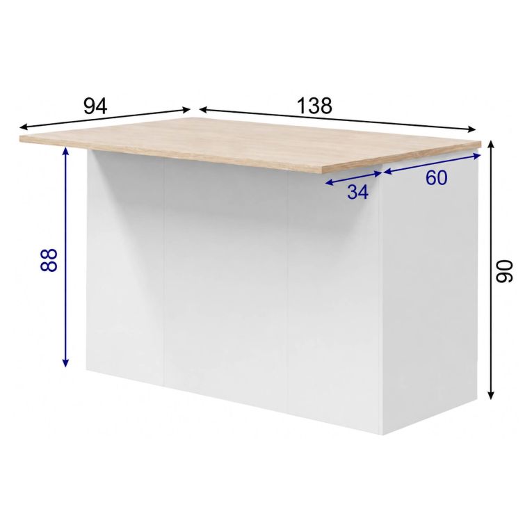 Isola da Cucina Bianco Lucido Marrone Rovere 3 Ripiani 6 Vani 138x94x90h cm, Apertura Battente - Siha