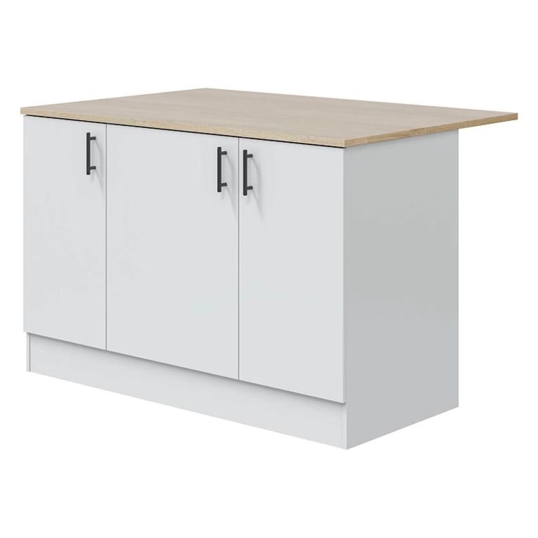 Isola da Cucina Bianco Lucido Marrone Rovere 3 Ripiani 6 Vani 138x94x90h cm, Apertura Battente - Siha