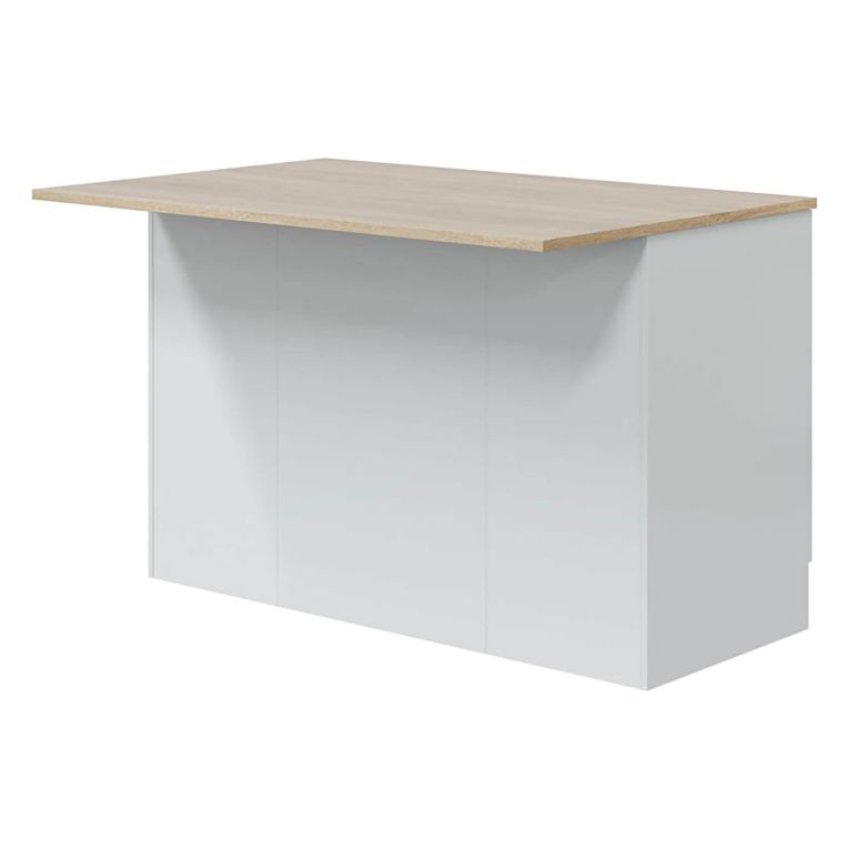 Isola da Cucina Bianco Lucido Marrone Rovere 3 Ripiani 6 Vani 138x94x90h cm, Apertura Battente - Siha