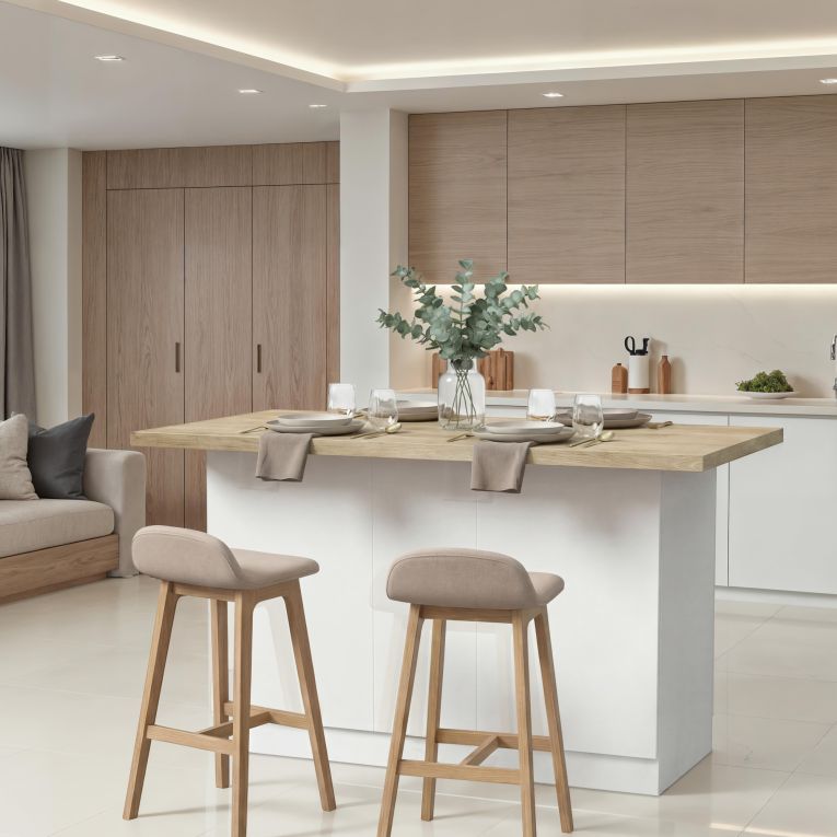 Isola da Cucina Bianco Lucido Marrone Rovere 3 Ripiani 6 Vani 160x80x90h cm, 3 Ante Made in Italy - Migani