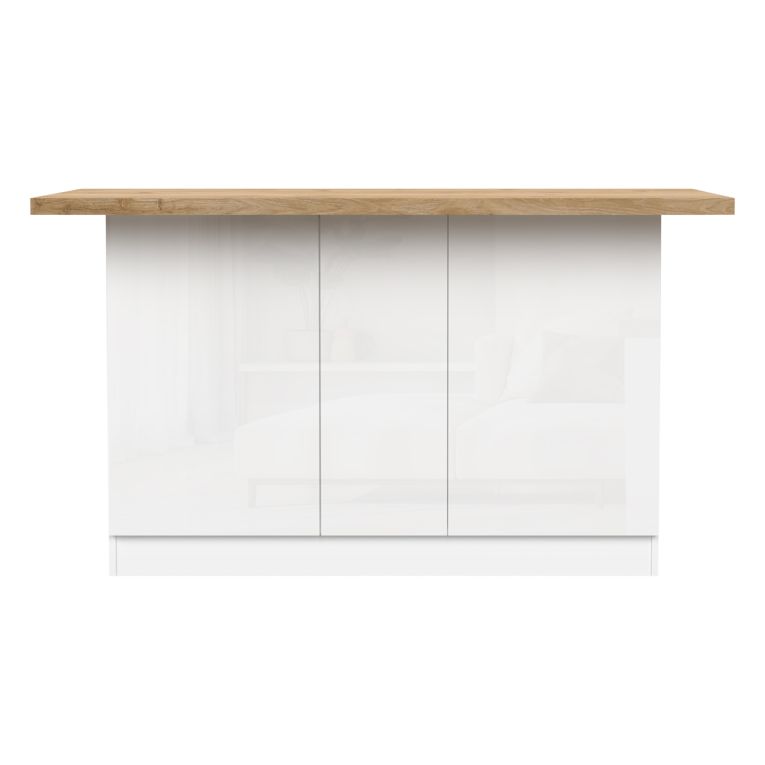 Isola da Cucina Bianco Lucido Marrone Rovere 3 Ripiani 6 Vani 160x80x90h cm, 3 Ante Made in Italy - Migani