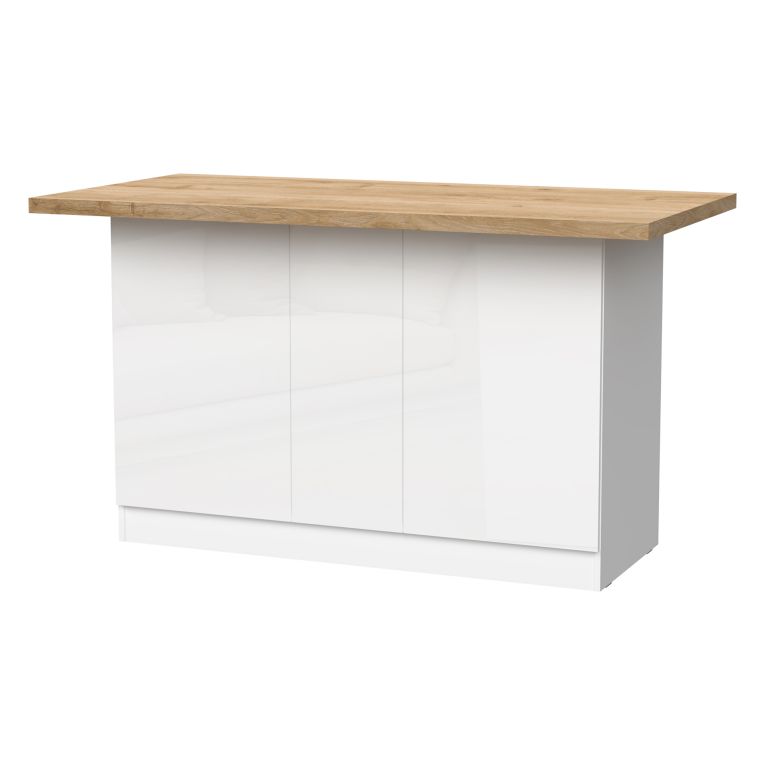 Isola da Cucina Bianco Lucido Marrone Rovere 3 Ripiani 6 Vani 160x80x90h cm, 3 Ante Made in Italy - Migani