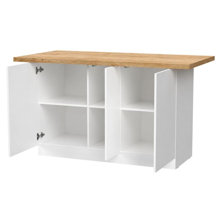 Isola da Cucina Bianco Lucido Marrone Rovere 3 Ripiani 6 Vani 160x80x90h cm, 3 Ante Made in Italy - Migani