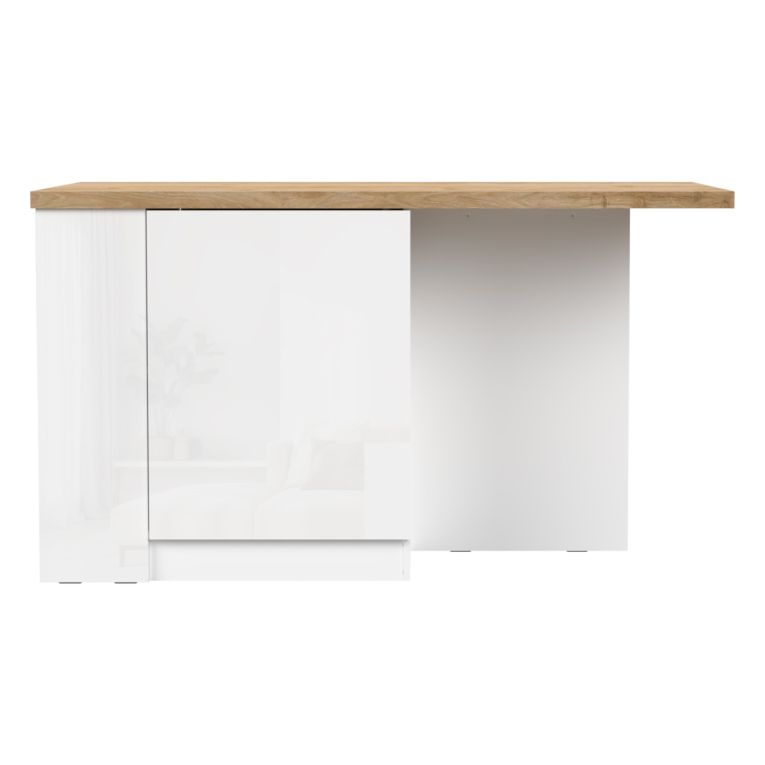 Isola da Cucina Bianco Lucido Marrone Rovere un Ripiano 2 Vani 160x80x90h cm, Un'anta Made in Italy - Migabato
