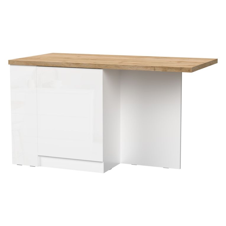 Isola da Cucina Bianco Lucido Marrone Rovere un Ripiano 2 Vani 160x80x90h cm, Un'anta Made in Italy - Migabato