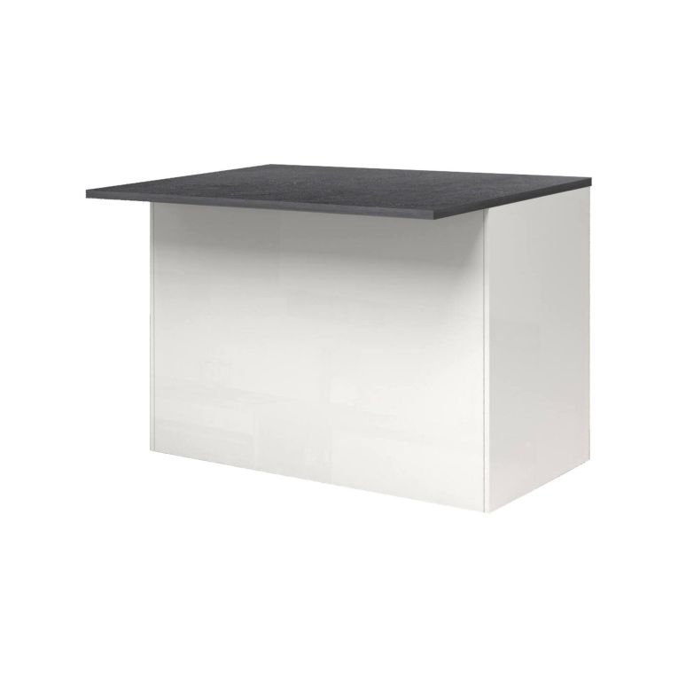 Isola da cucina Emmanuel, Mobile da cucina a 2 ante, Tavolo ausiliario portaoggetti, 100% Made in Italy, 125x90h90 cm, Bianco lucido e Ardesia