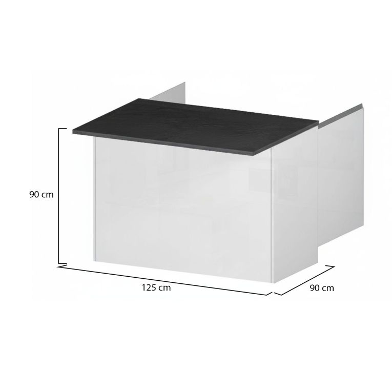 Isola da cucina Emmanuel, Mobile da cucina a 2 ante, Tavolo ausiliario portaoggetti, 100% Made in Italy, 125x90h90 cm, Bianco lucido e Ardesia