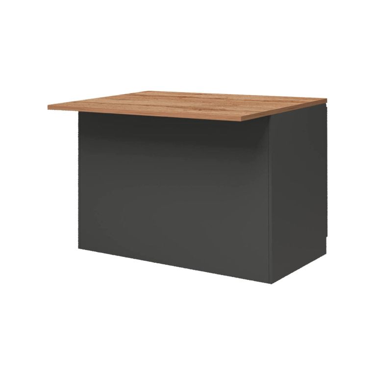Isola da cucina Emmanuel, Tavolo ausiliario portaoggetti, Mobile da cucina a 2 ante, 100% Made in Italy, 125x90h90 cm, Antracite e Rovere