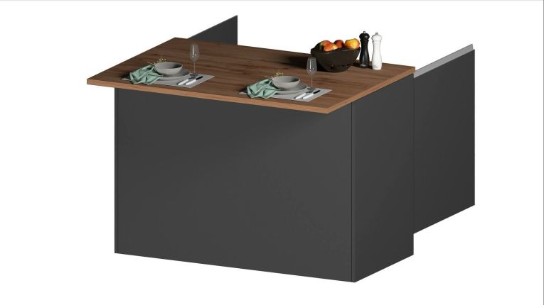 Isola da cucina Emmanuel, Tavolo ausiliario portaoggetti, Mobile da cucina a 2 ante, 100% Made in Italy, 125x90h90 cm, Antracite e Rovere