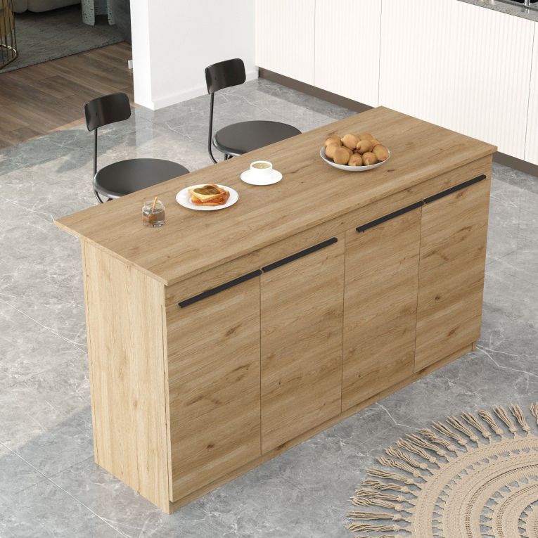 Isola da Cucina Marrone Rovere 2 Ripiani 4 Vani 160x60x90h cm, 4 Ante - Fossalto