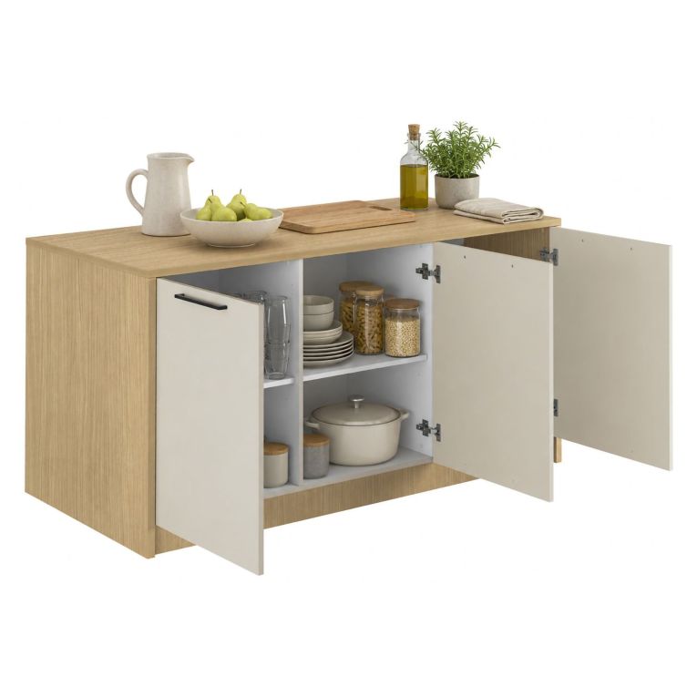 Isola da Cucina Marrone Rovere Beige Cashmere 2 Ripiani 4 Vani 170x80x90h cm, 3 Ante Made in Italy - Mapalesi