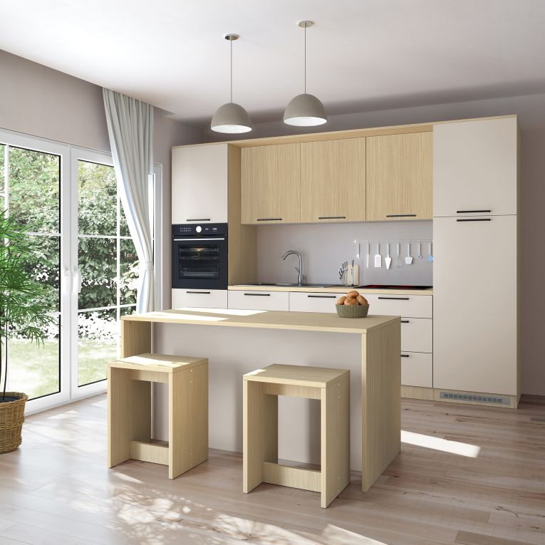 Isola da Cucina Marrone Rovere Beige Cashmere 2 Ripiani 4 Vani 170x80x90h cm, 3 Ante Made in Italy - Mapalesi
