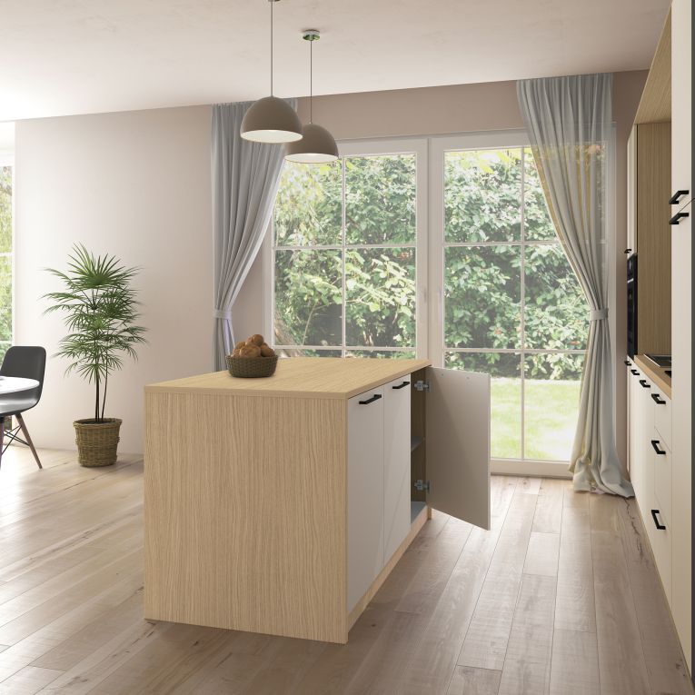 Isola da Cucina Marrone Rovere Beige Cashmere 2 Ripiani 4 Vani 170x80x90h cm, 3 Ante Made in Italy - Mapalesi