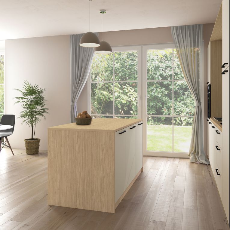 Isola da Cucina Marrone Rovere Beige Cashmere 2 Ripiani 4 Vani 170x80x90h cm, 3 Ante Made in Italy - Mapalesi