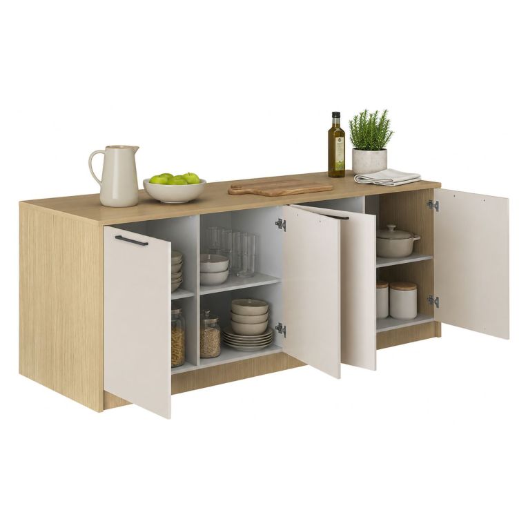 Isola da Cucina Marrone Rovere Beige Cashmere 2 Ripiani 4 Vani 225x80x90h cm, 4 Ante Made in Italy - Mapana