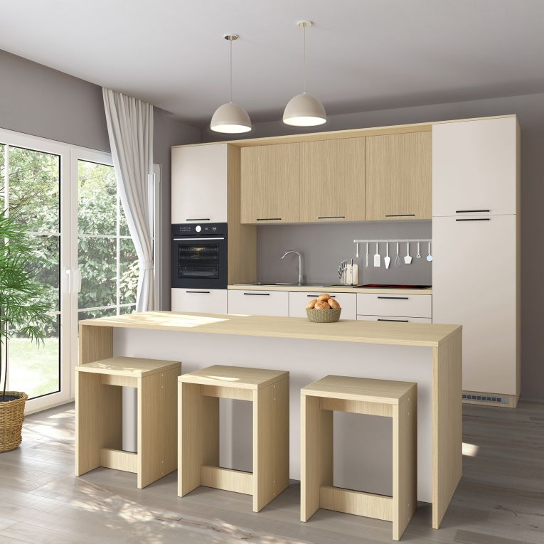 Isola da Cucina Marrone Rovere Beige Cashmere 2 Ripiani 4 Vani 225x80x90h cm, 4 Ante Made in Italy - Mapana