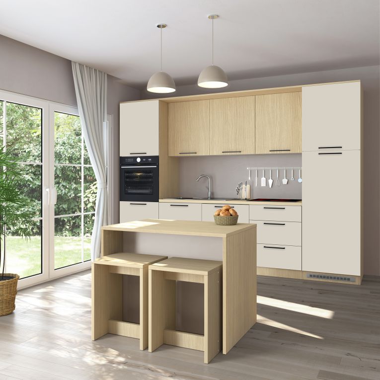 Isola da Cucina Marrone Rovere Beige Cashmere un Ripiano 2 Vani 115x80x90h cm, 2 Ante Made in Italy - Manotere