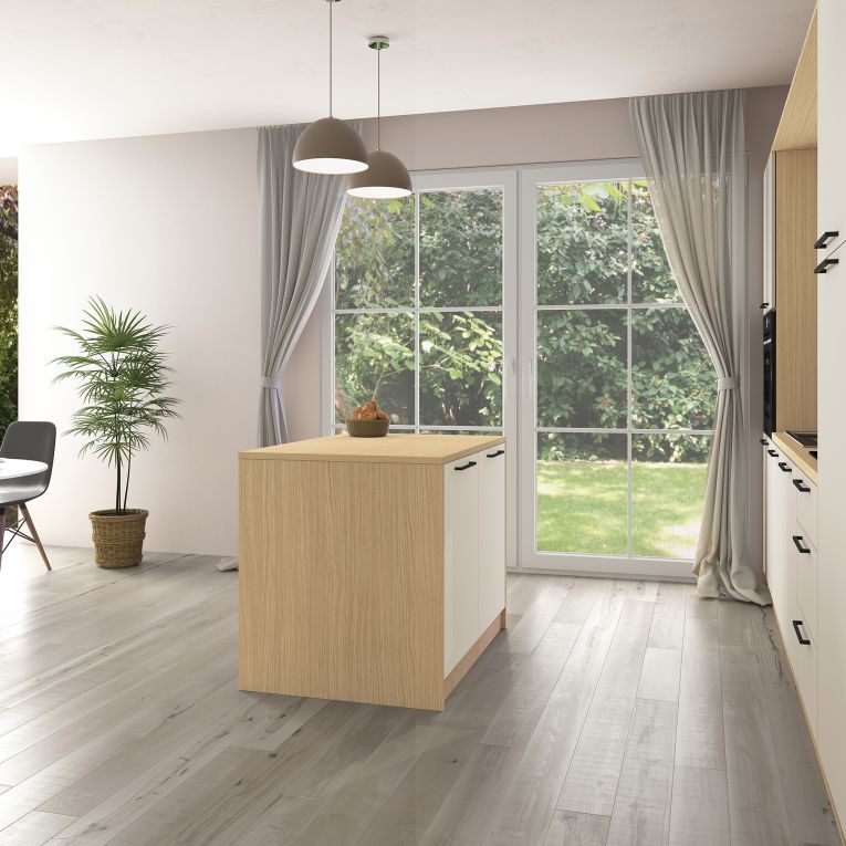 Isola da Cucina Marrone Rovere Beige Cashmere un Ripiano 2 Vani 115x80x90h cm, 2 Ante Made in Italy - Manotere