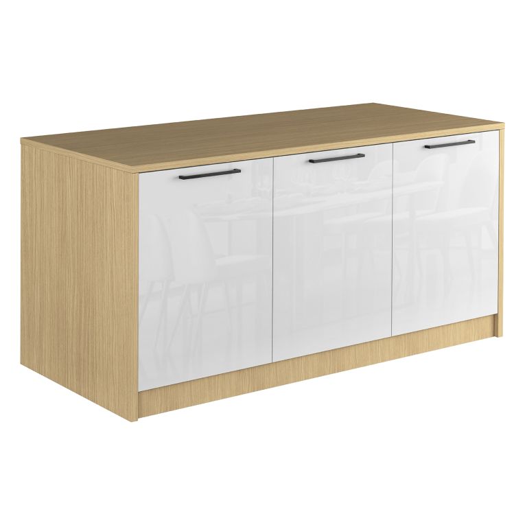 Isola da Cucina Marrone Rovere Bianco Lucido 2 Ripiani 4 Vani 170x80x90h cm, 3 Ante Made in Italy - Mapalesi
