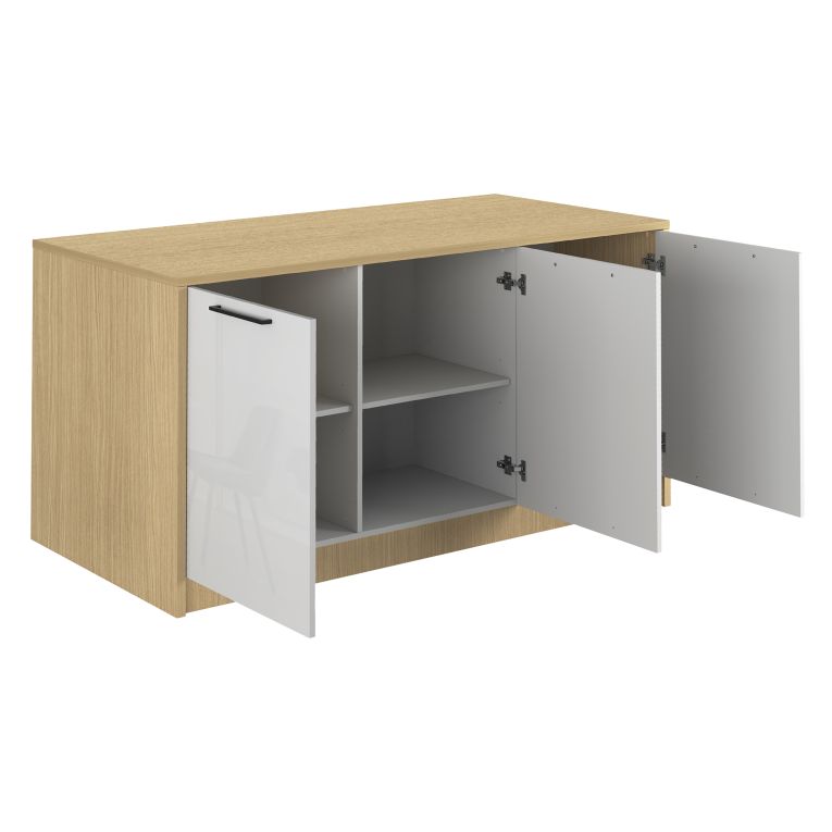 Isola da Cucina Marrone Rovere Bianco Lucido 2 Ripiani 4 Vani 170x80x90h cm, 3 Ante Made in Italy - Mapalesi