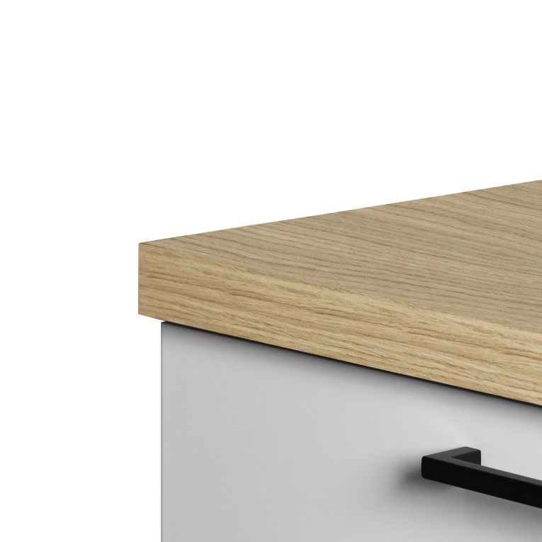 Isola da Cucina Marrone Rovere Bianco Lucido 2 Ripiani 4 Vani 225x80x90h cm, 4 Ante Made in Italy - Mapana