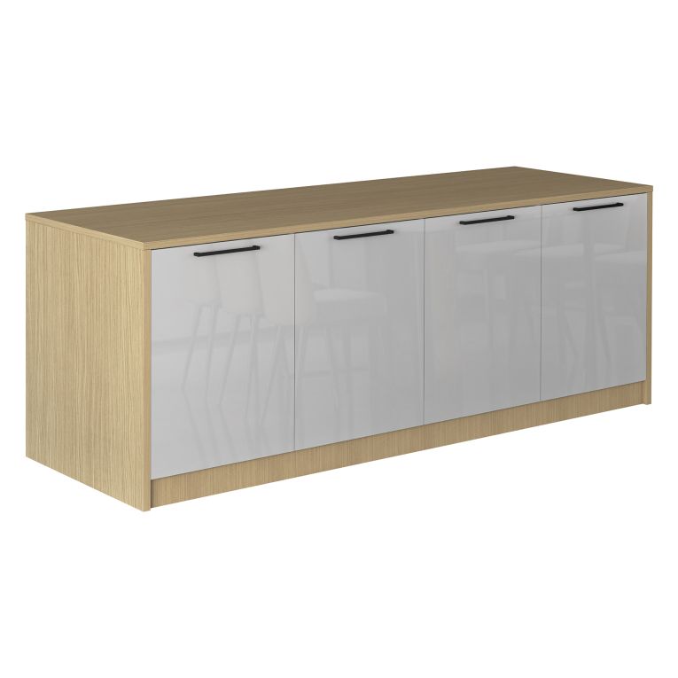 Isola da Cucina Marrone Rovere Bianco Lucido 2 Ripiani 4 Vani 225x80x90h cm, 4 Ante Made in Italy - Mapana