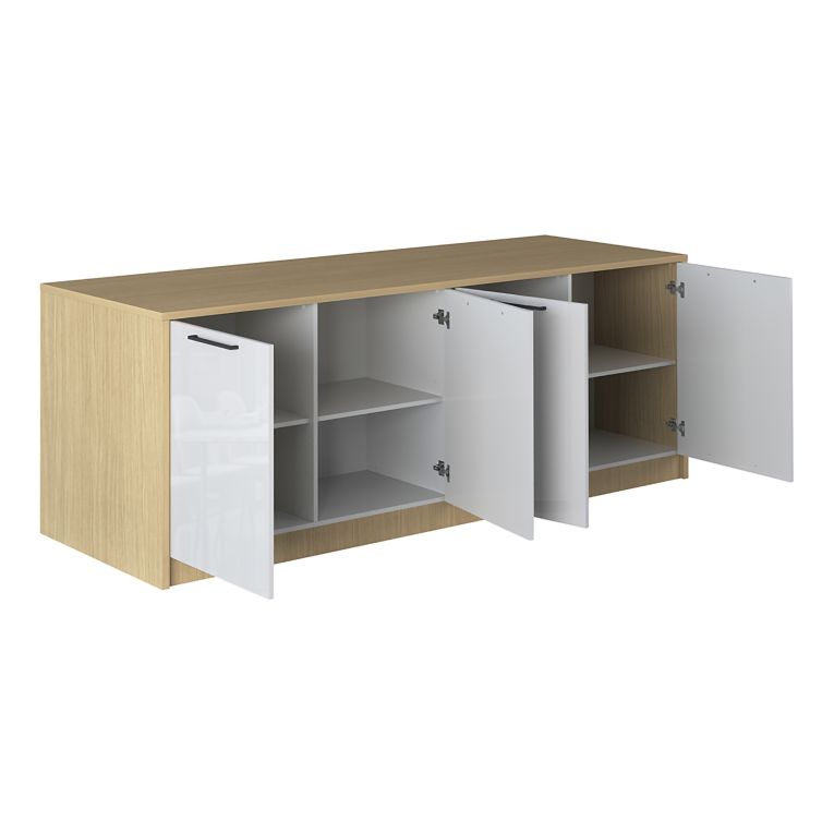 Isola da Cucina Marrone Rovere Bianco Lucido 2 Ripiani 4 Vani 225x80x90h cm, 4 Ante Made in Italy - Mapana