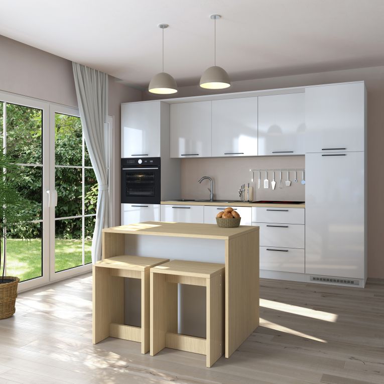 Isola da Cucina Marrone Rovere Bianco Lucido un Ripiano 2 Vani 115x80x90h cm, 2 Ante Made in Italy - Manotere