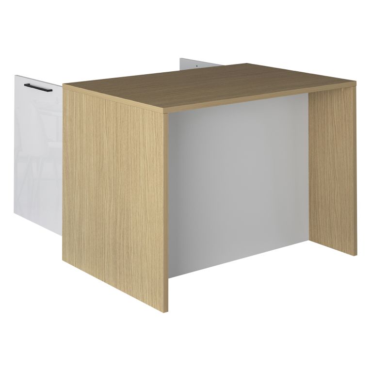 Isola da Cucina Marrone Rovere Bianco Lucido un Ripiano 2 Vani 115x80x90h cm, 2 Ante Made in Italy - Manotere