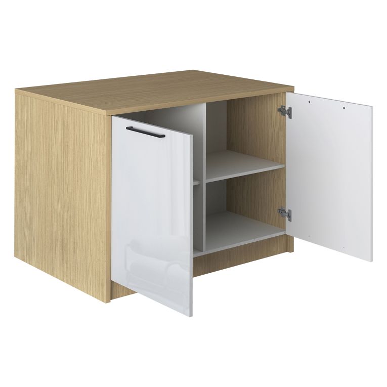 Isola da Cucina Marrone Rovere Bianco Lucido un Ripiano 2 Vani 115x80x90h cm, 2 Ante Made in Italy - Manotere