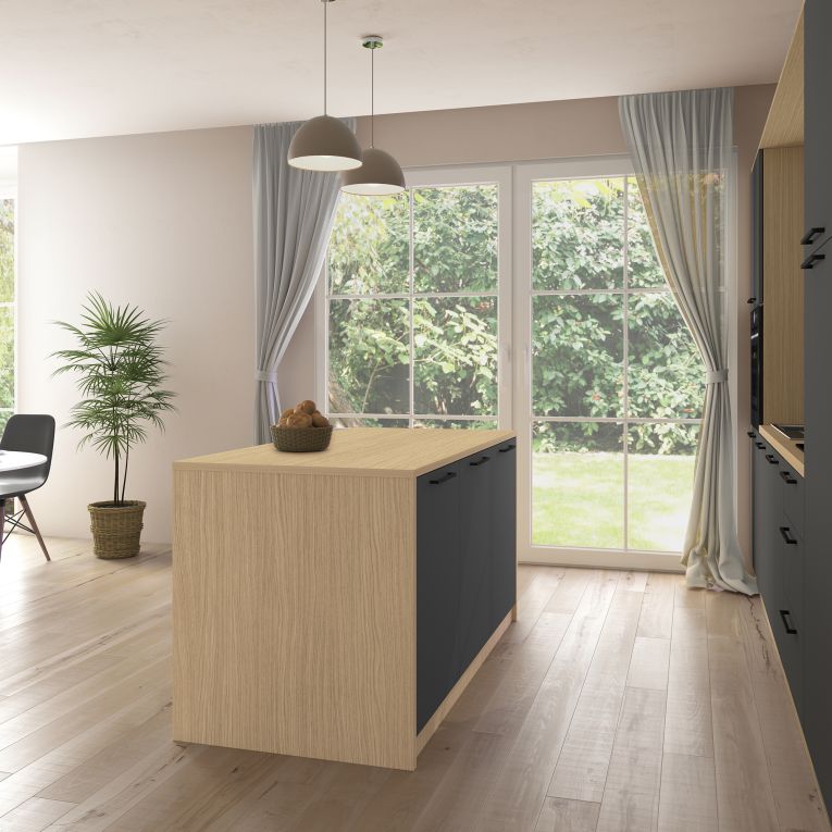 Isola da Cucina Marrone Rovere Nero Antracite 2 Ripiani 4 Vani 170x80x90h cm, 3 Ante Made in Italy - Mapalesi