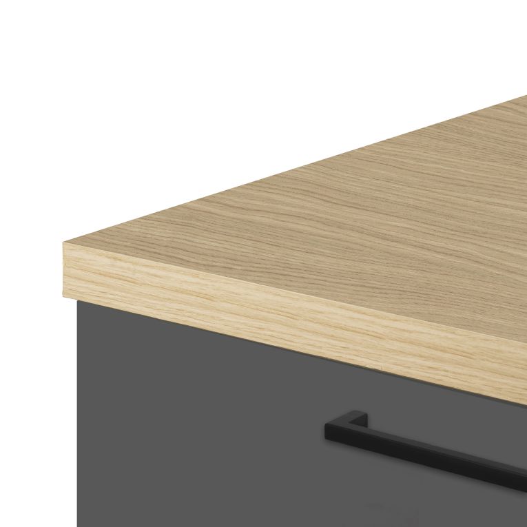 Isola da Cucina Marrone Rovere Nero Antracite 2 Ripiani 4 Vani 225x80x90h cm, 4 Ante Made in Italy - Mapana