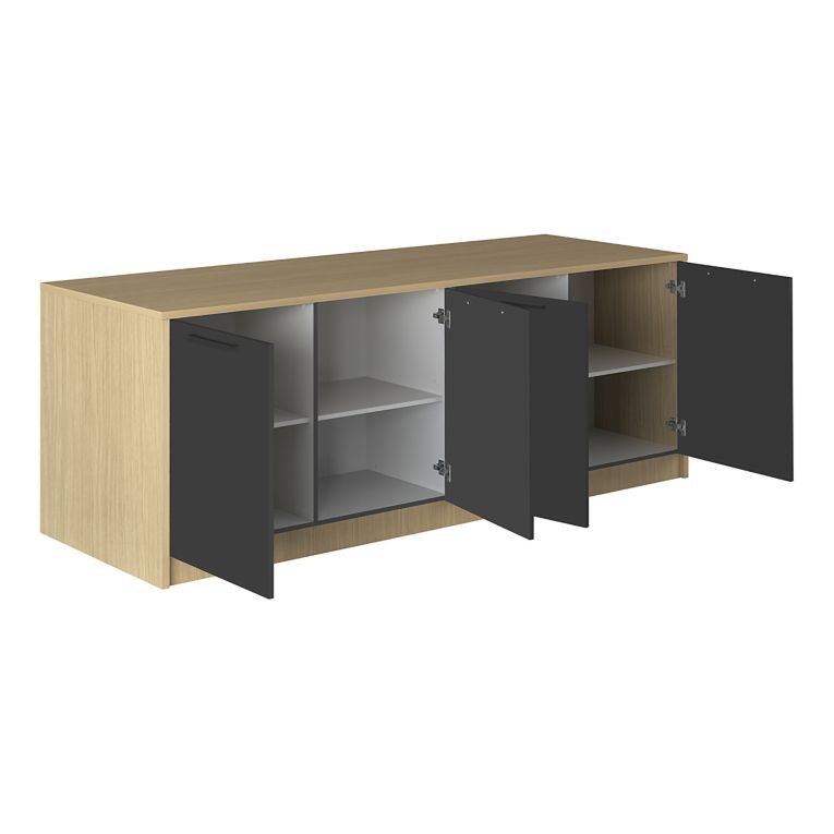 Isola da Cucina Marrone Rovere Nero Antracite 2 Ripiani 4 Vani 225x80x90h cm, 4 Ante Made in Italy - Mapana