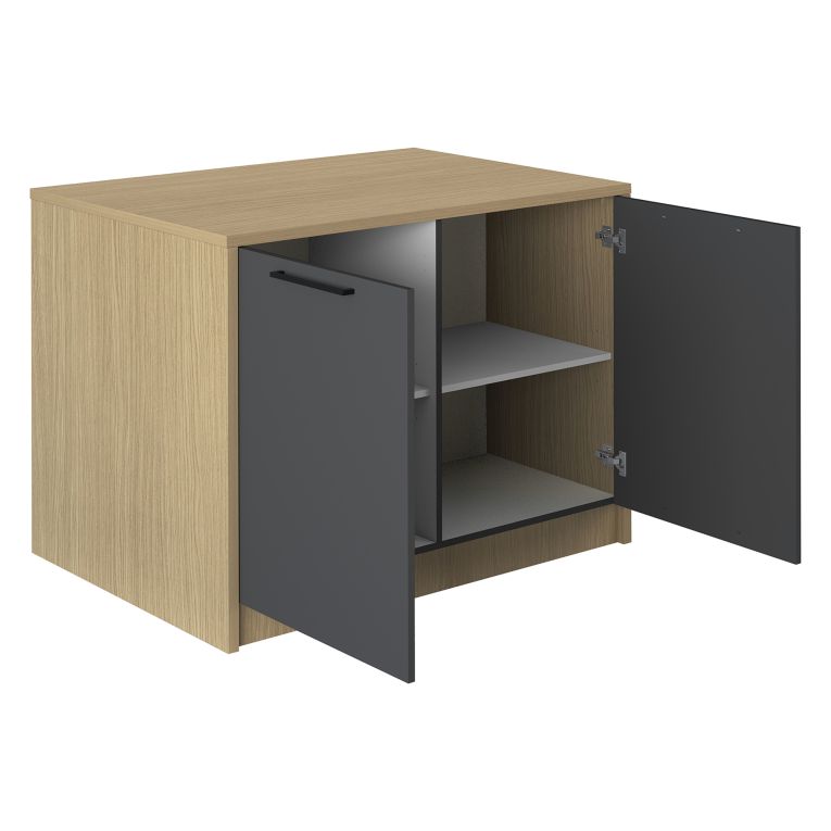 Isola da Cucina Marrone Rovere Nero Antracite un Ripiano 2 Vani 115x80x90h cm, 2 Ante Made in Italy - Manotere