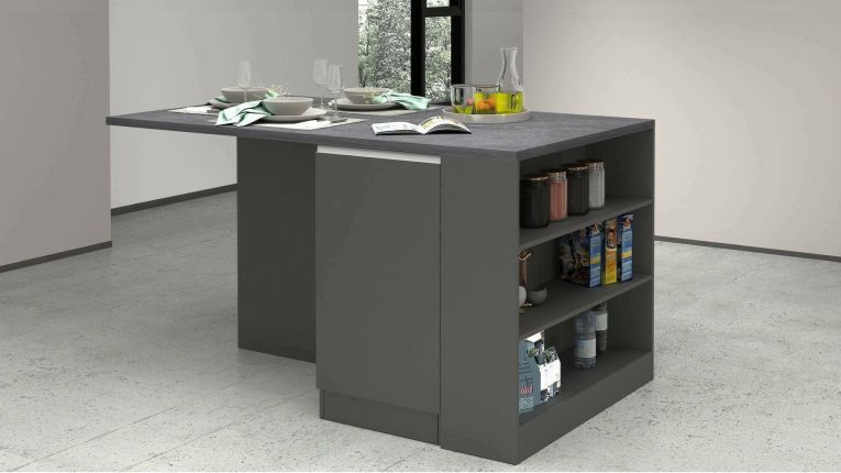 Isola da cucina Osvaldo, Mobile da cucina a 2 ante, Tavolo ausiliario portaoggetti, 100% Made in Italy, 160x90h90 cm, Antracite e Ardesia