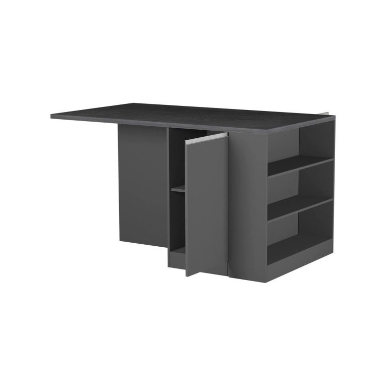 Isola da cucina Osvaldo, Mobile da cucina a 2 ante, Tavolo ausiliario portaoggetti, 100% Made in Italy, 160x90h90 cm, Antracite e Ardesia
