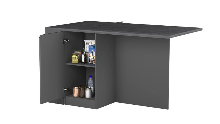 Isola da cucina Osvaldo, Mobile da cucina a 2 ante, Tavolo ausiliario portaoggetti, 100% Made in Italy, 160x90h90 cm, Antracite e Ardesia