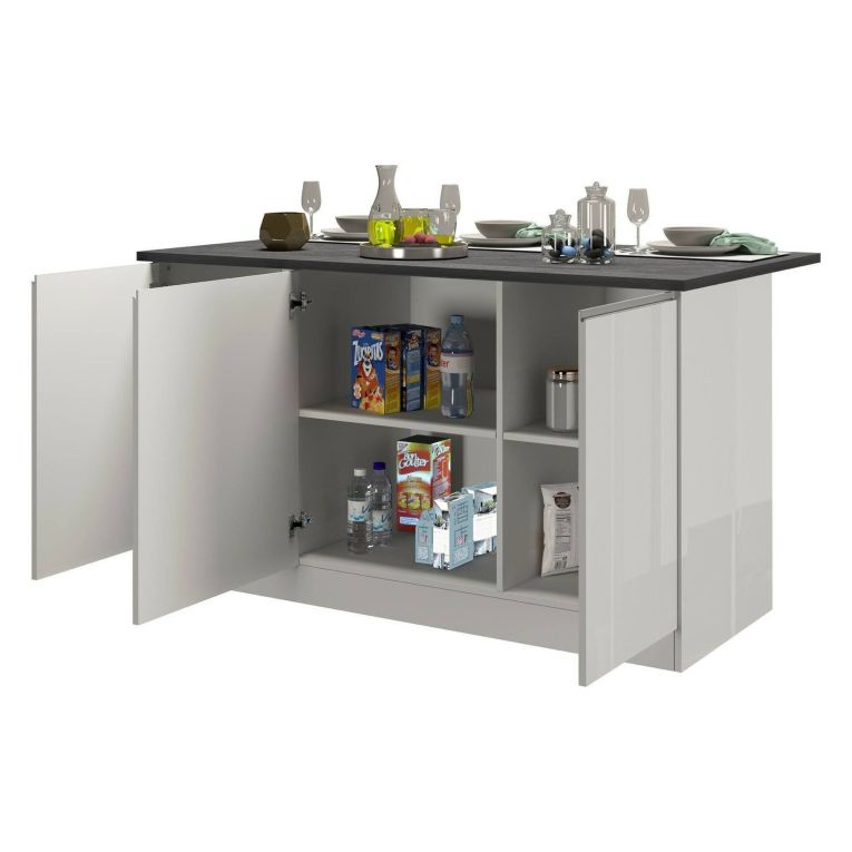 Isola per cucina moderna 155x90x90h cm bianca lucida e ardesia - Tartaro