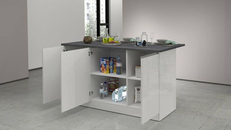 Isola per cucina moderna 155x90x90h cm bianca lucida e ardesia - Tartaro