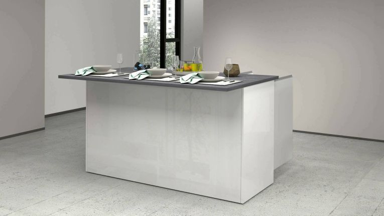 Isola per cucina moderna 155x90x90h cm bianca lucida e ardesia - Tartaro