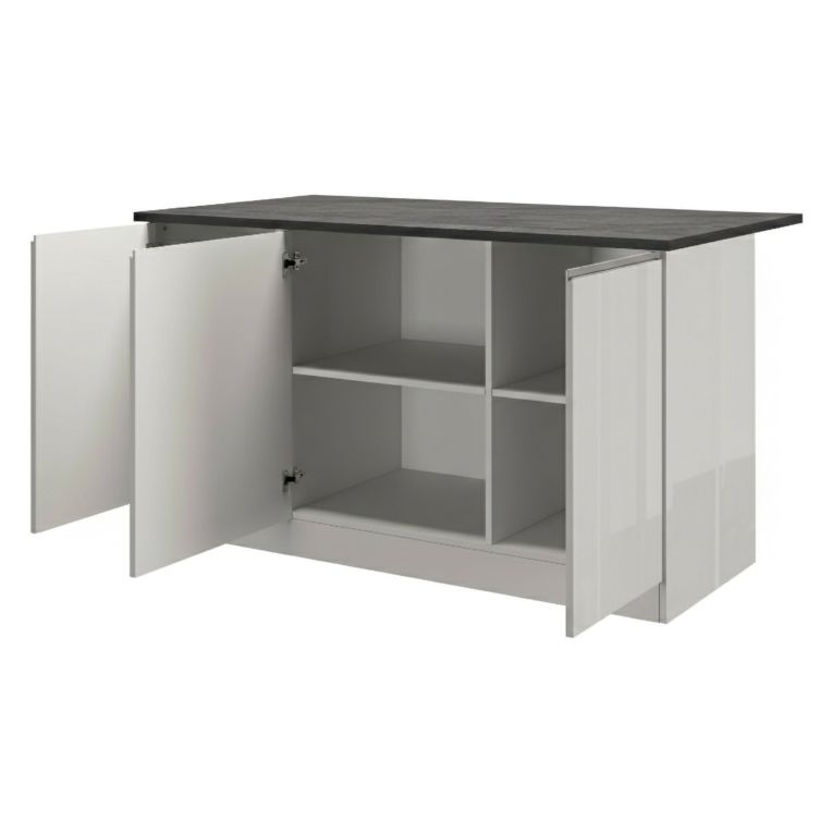 Isola per cucina moderna 155x90x90h cm bianca lucida e ardesia - Tartaro