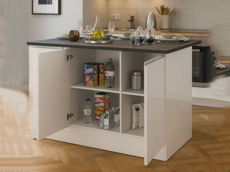 Isola per cucina moderna 155x90x90h cm bianca lucida e ardesia - Tartaro