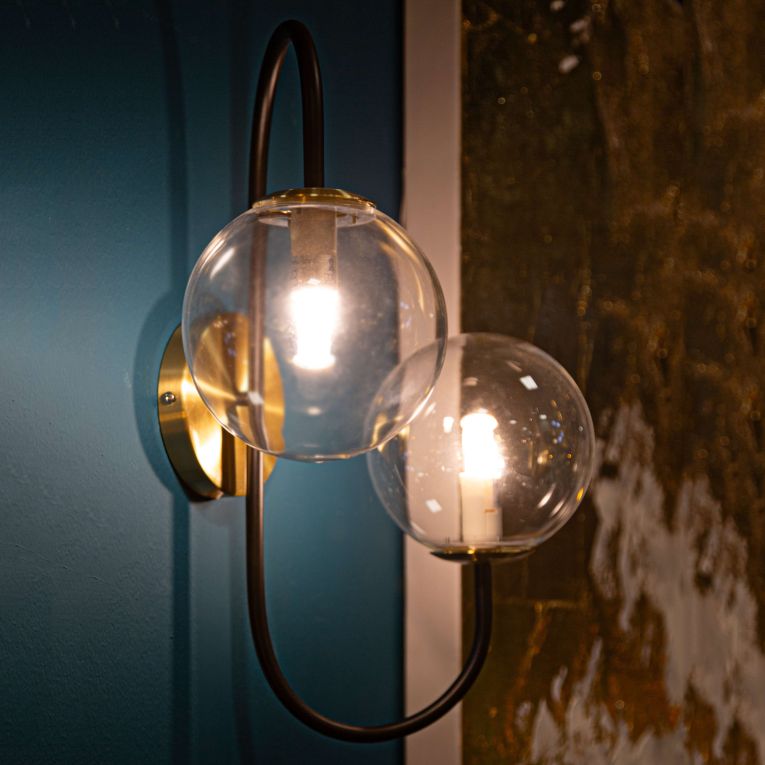 Lampada da Parete Nero oro Necessarie 2 Lampadine Attacco e14, Indoor - Buzios