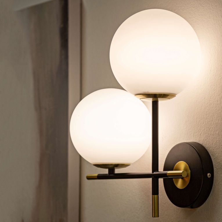 Lampada da Parete Nero oro Necessarie 2 Lampadine Attacco e14, Indoor - Valpar