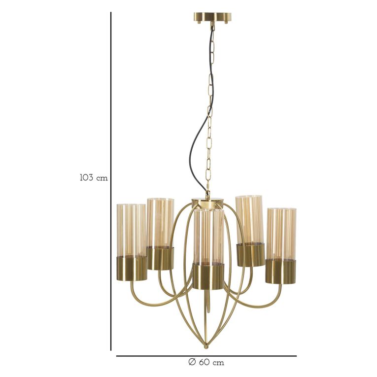 Lampada da Soffitto oro Necessarie 5 Lampadine Materiale Struttura in Vetro, - Famidame