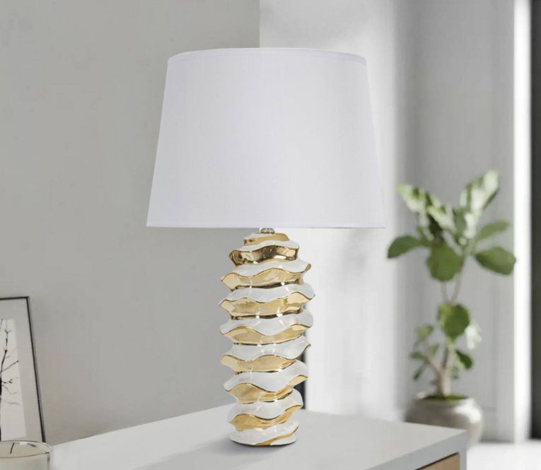 Lampada da tavolo Ashcan, 33x33 h53 cm, Bianco e Oro