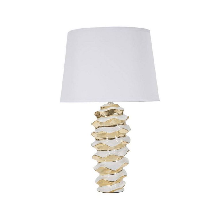 Lampada da tavolo Ashcan, 33x33 h53 cm, Bianco e Oro