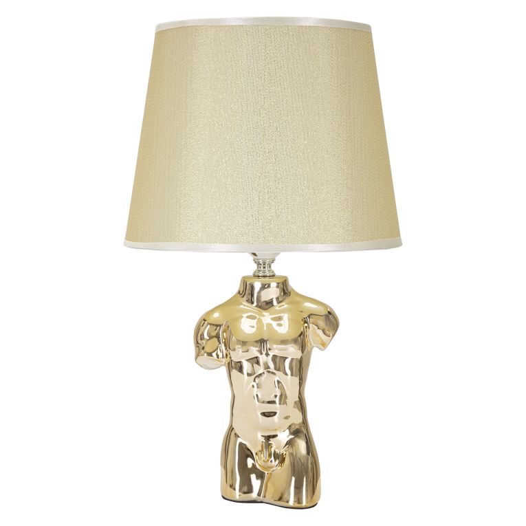 Lampada da Tavolo Beige oro Necessaria 1 Lampadina Attacco e27, Paralume - Bafala