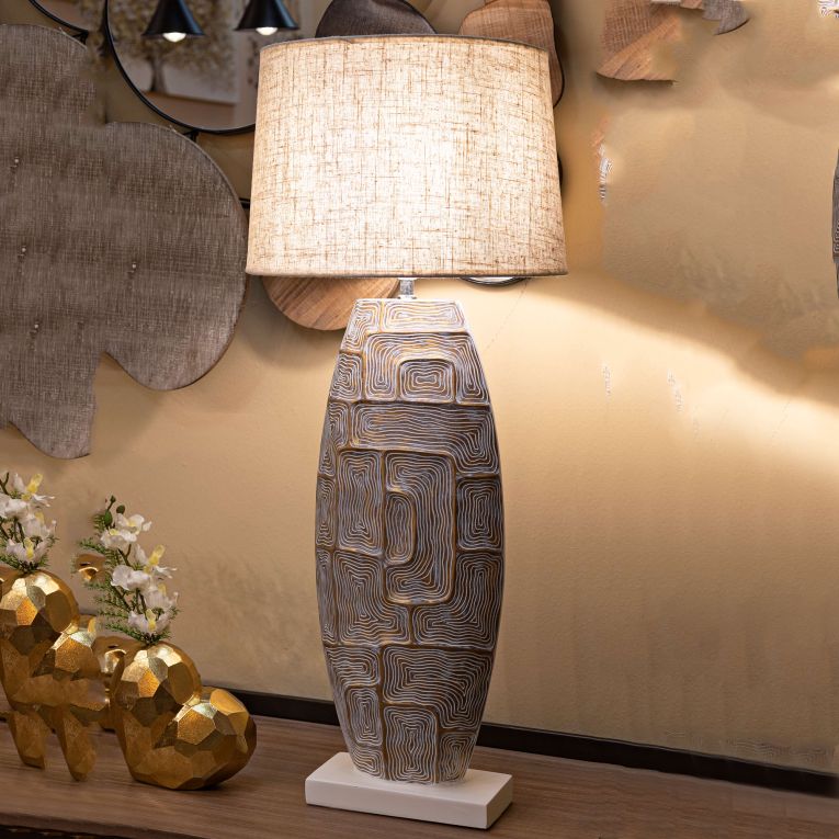 Lampada da Tavolo Beige oro Necessaria 1 Lampadina Attacco e27, Paralume - Falekaza