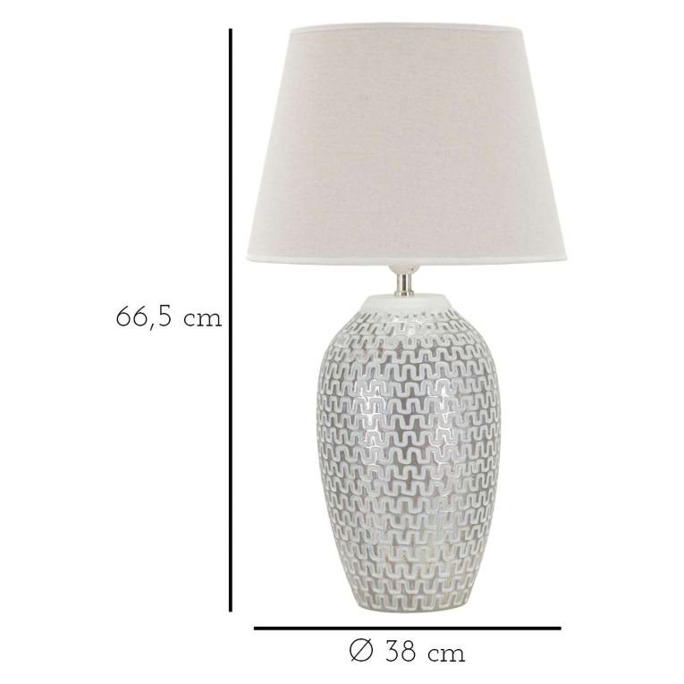 Lampada da Tavolo Bianco Argento Necessaria 1 Lampadina Attacco e27, Paralume - Balosemo